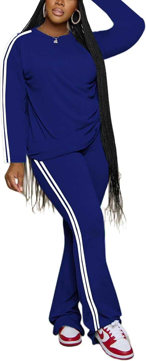 Women 2 Piece Outfits Crewneck Long Sleeve Tops and Flare Pants Lounge Sets Tracksuits