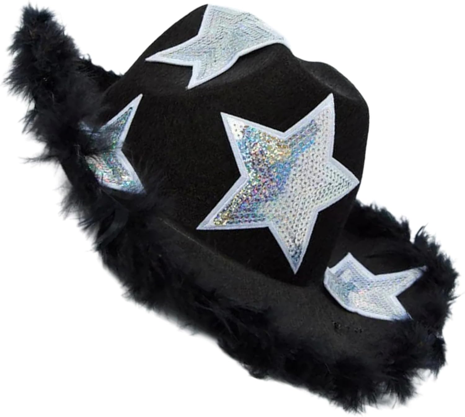 Cowboy hat,Vacation Hats Sequins Star Hand Beading for Girl for Carnivals Music Festival Black