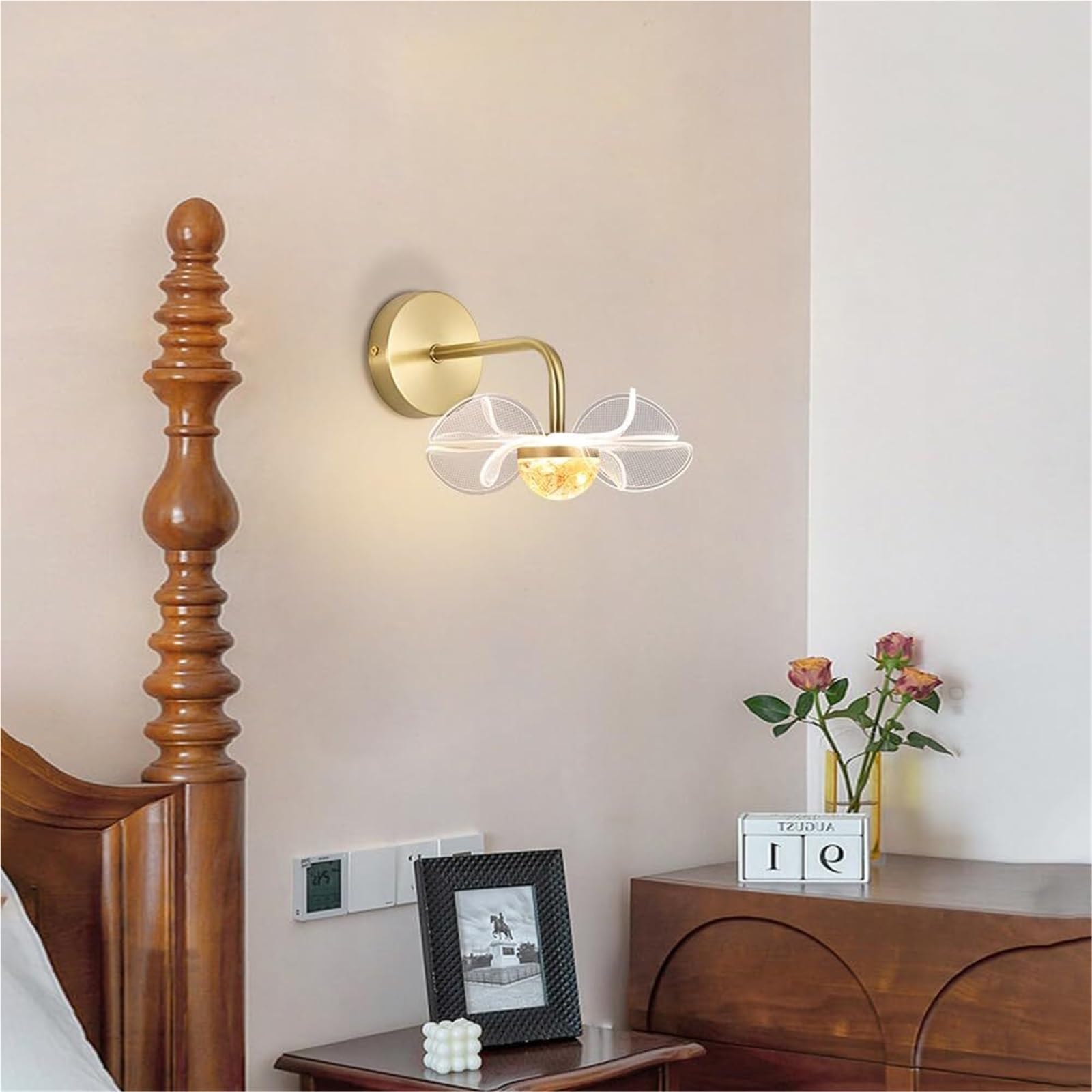 Akrylowy kinkiet ścienny do łóżka 6 W, lampa ścienna LED, salon, sypialnia, korytarz, schody, oprawa oświetleniowa, w kształcie kwiatu, lampa ścienna z akrylowym kloszem (18 cm)