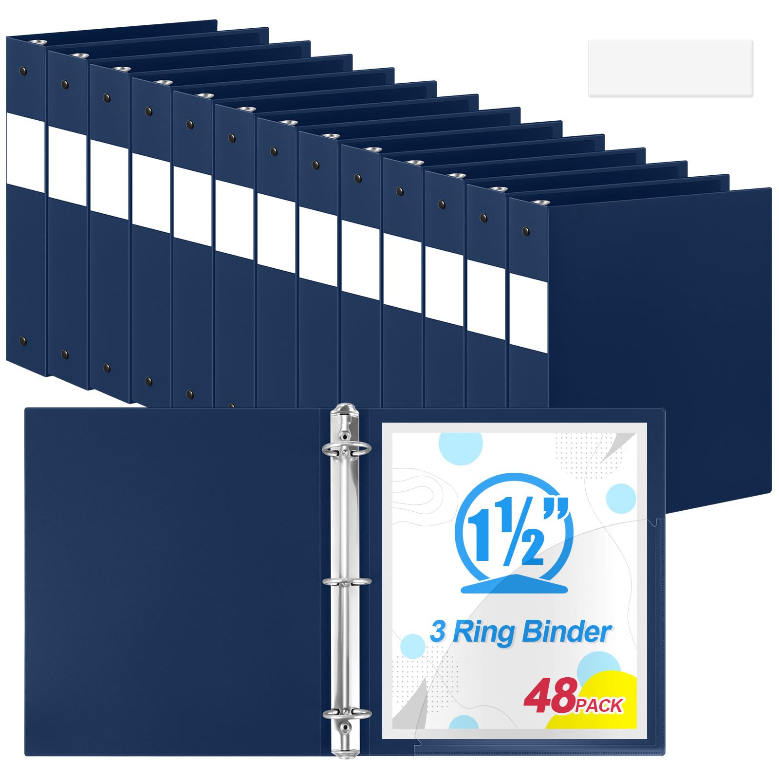 Henoyso 48 raccoglitori a 3 anelli da 3,8 cm, in plastica flessibile, rotondi, adatti per lettere da 21 x 28 cm, contiene 300 fogli con 1 tasca, per ufficio e scuola (blu navy)