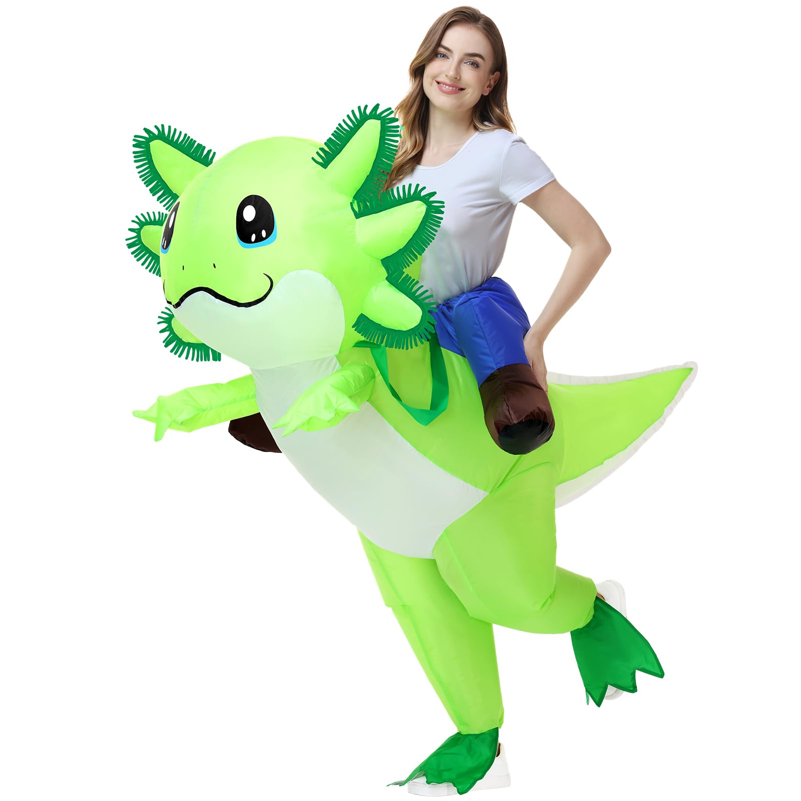 Poptrend Inflatable Axolotl Costume for Kids Halloween Costumes Kid Blow Up Costume Ride on Axolotl Costumes Party Cosplay (Green)