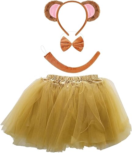 Kirei Sui Diadema y tutú para niños y adultos, diseño de mono dorado y marrón
