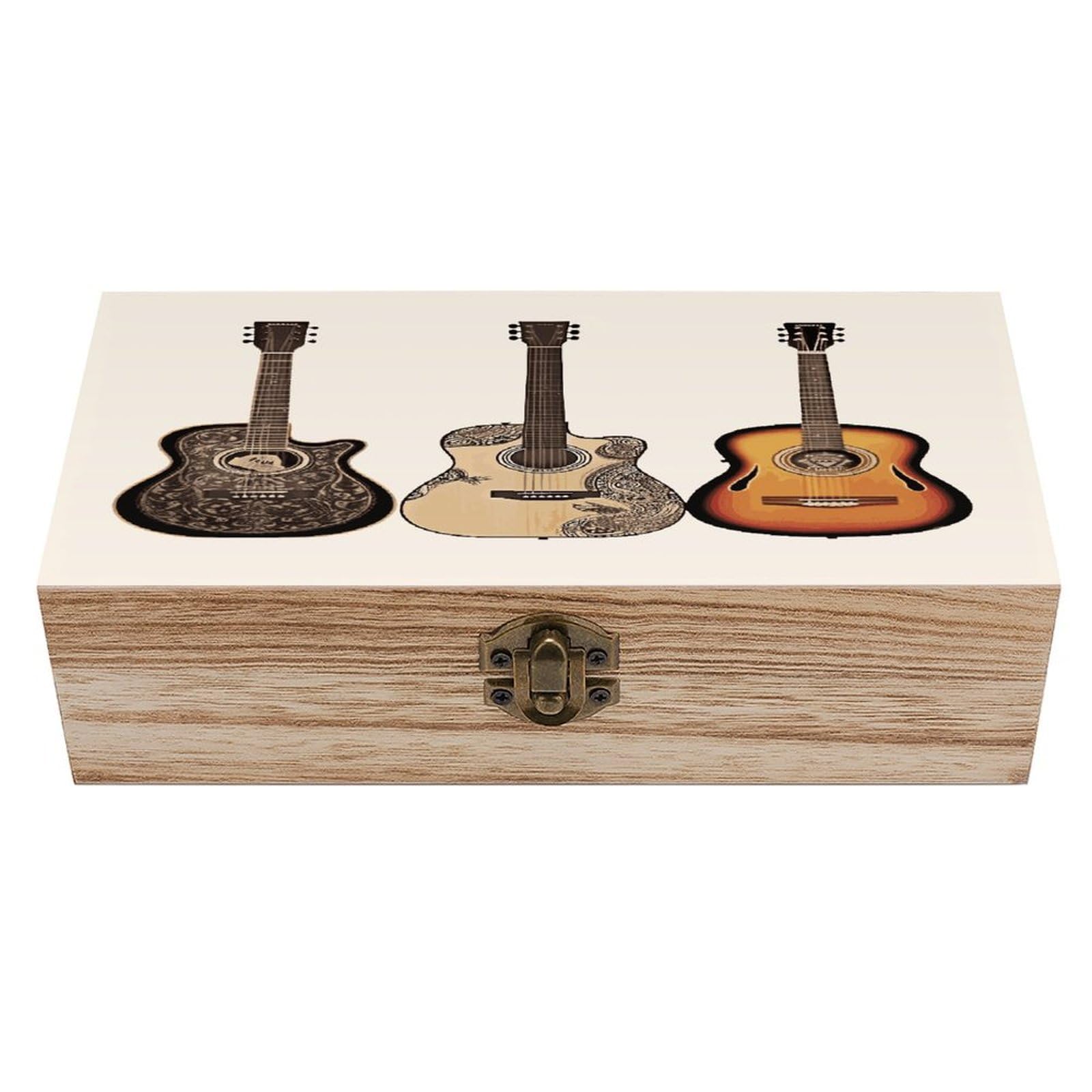 Btcowzrv Style Guitar Wooden Storage Box, Keepsake Box With Hinged And Retro Lock, Wood Jewelry Organizer For Photos & Mementos And Home Decor