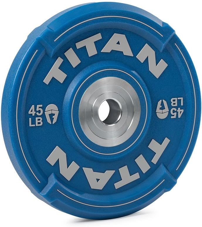 Titan Fitness EZ-Grip Urethane Olympic Weight Plates, Pair of Black Competition Plates with Steel Chrome Core, Easy-Grip Interlocking Design, Weightlifting, Strength Training, Home Gym Plates