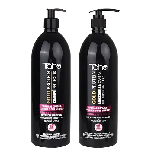 Tahe Kit Gold Protein For Colored Hair - Champú 33.8 fl oz + Máscara 33.8 fl oz - Protección del color y brillo