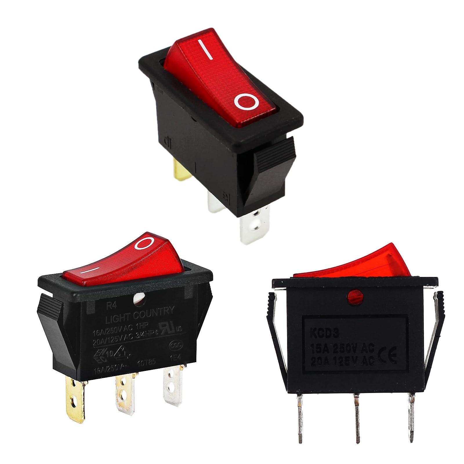 (3pk) 120927-24 120 Volt Lighted On Off Rocker Switch with 3 Prong Plug Replacement for FMI Desa Electric Fireplaces 28785 29-159-1 DRH-1215 1E4 T125 DRH1215 1E4T125