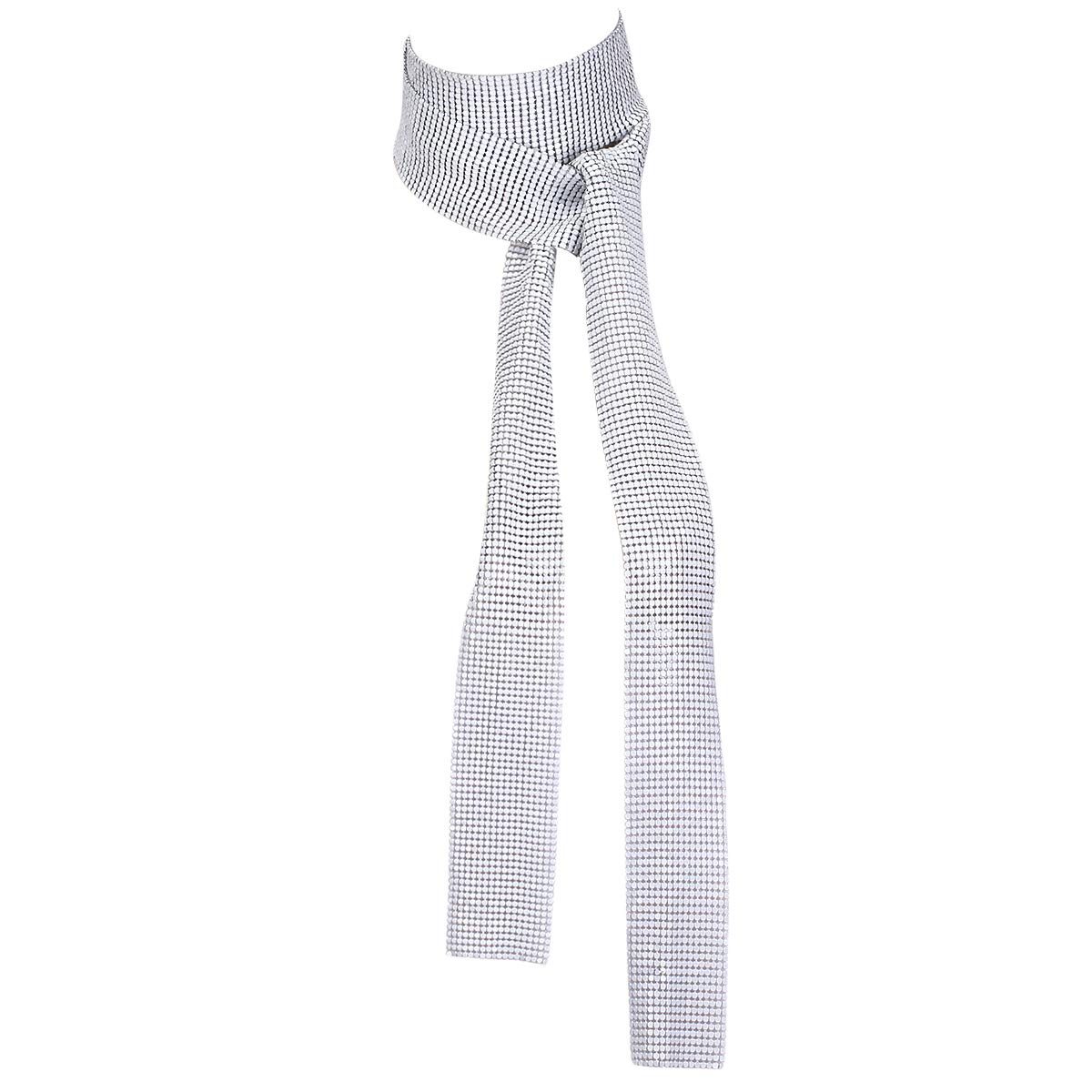 Skugal Women Glitter Sparkle Metal Sequins Neck Tie Scarf Club Party Evening Long Thin Skinny Tie Shawls Neckerchief, White, One Size