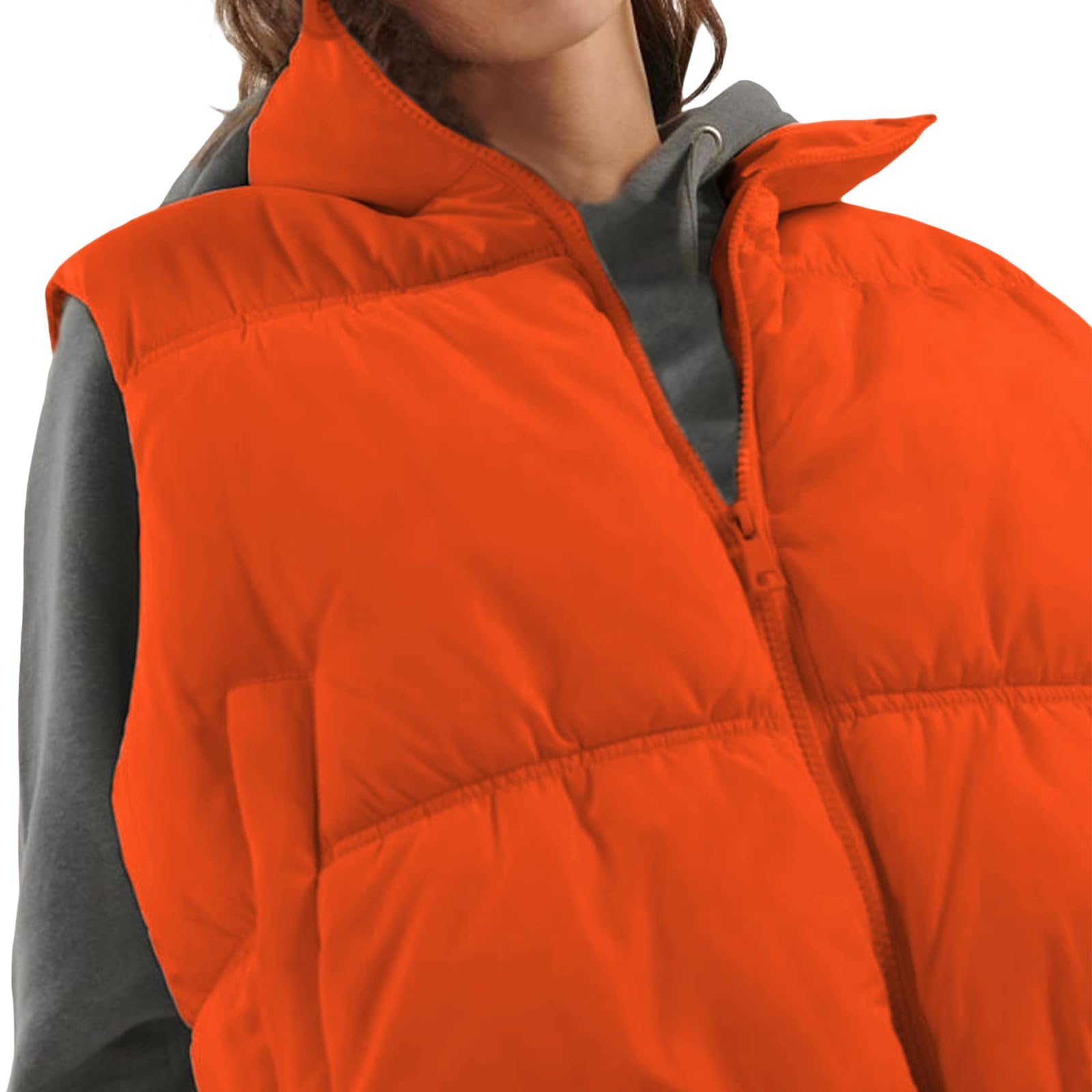 Chaleco acolchado corto para mujer y niña, casual, con cremallera, sin mangas, abrigo cálido de invierno, naranja (Orange New), S