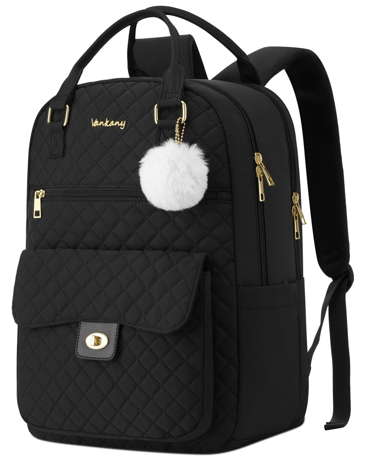 Girls Backpack for School, 17.3in Laptop Backpack Purse with Charging Hole for Travel Work, Cute Book Bag Computer Daypack for Women, Black