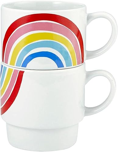 Slant Collections Juego de 2 tazas apilables de cerámica para cafété, 14 onzas, arcoíris