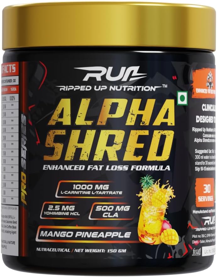 Ripped Up Nutrition Alpha Shred Fat Burner - 150g, Pineapple Mango | With Carbliss® for Blocking Carbs by 40-60% | Weight Management & Metabolism Booster | Enriched with Garcinia Cambogia, Coffee Bean Extra, Caffeine
