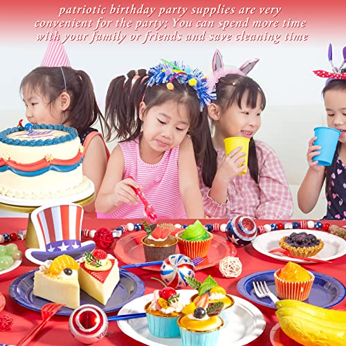 Hoolerry 180 Pcs Round Paper Plates Holiday Plates For 60 Guests Disposable Plastic Cutlery Set For 4Th Of July Thanksgiving Christmas Plates Bulk Cake Dessert Holiday Set (Blue, Red, White) #TOP5