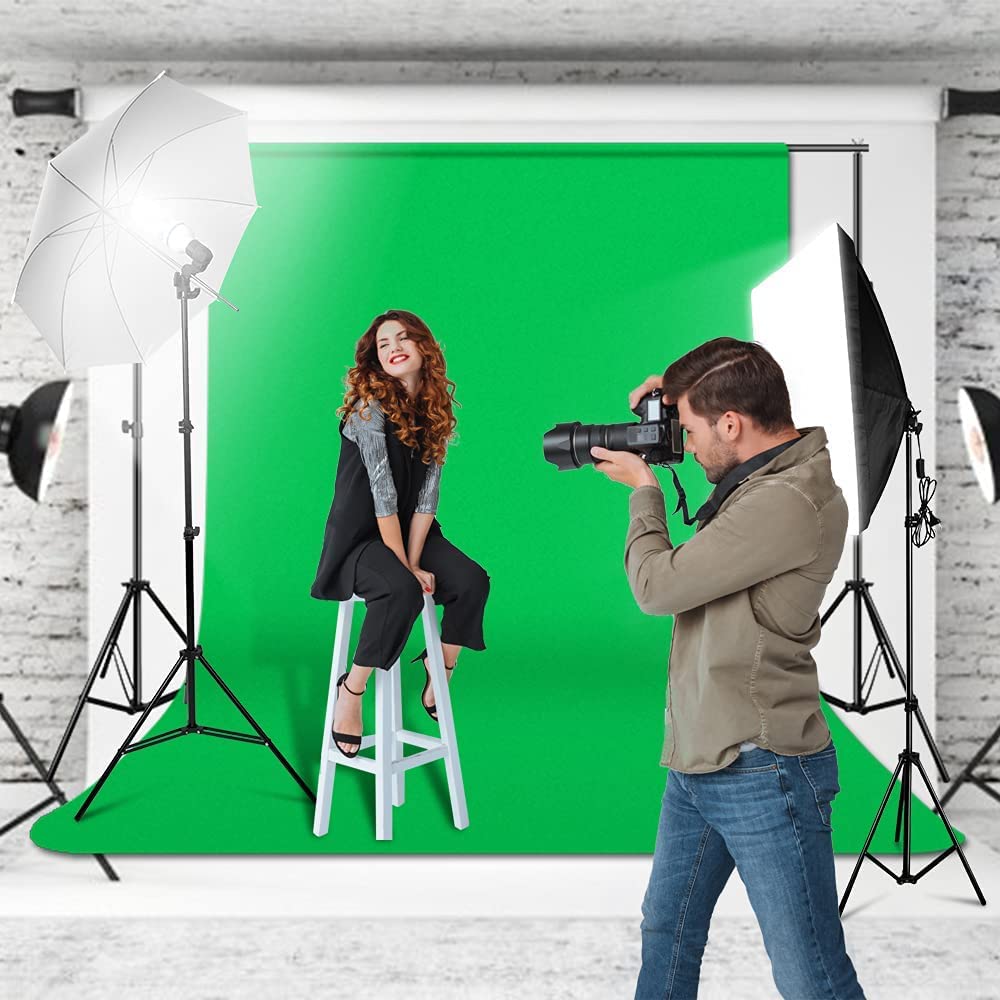 Kit Studio Photo et éclairage, ave 2m x 3m Système de Support de Toile de Fond,4X 135W 5500K Ampoules Parapluie Softbox éclairage Continu pour Portrait et Photographie Vidéo