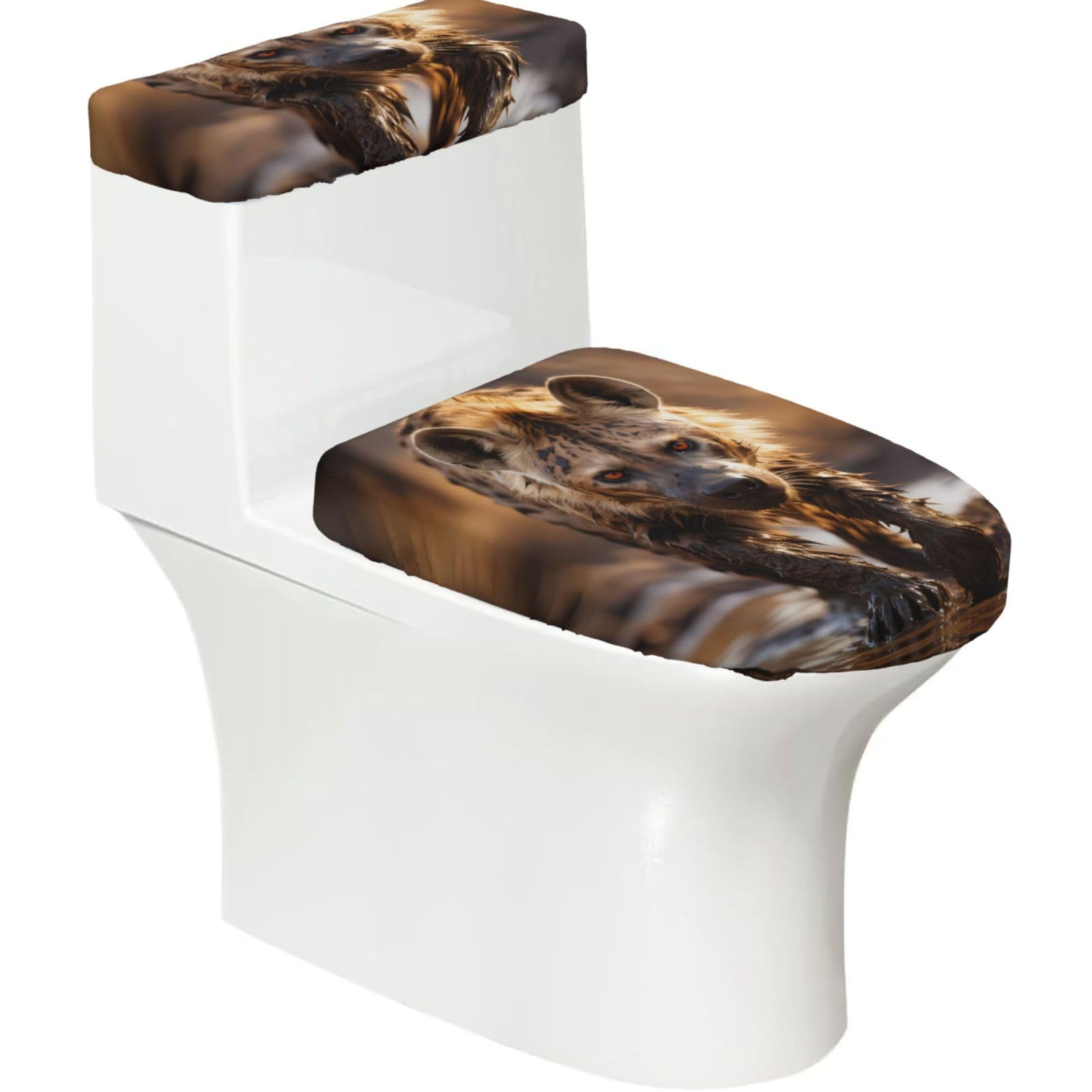 Cntdbu Black Lone Hyena Stretchy Toilet Lid And Tank Cover Set-Soft Elastic Bathroom Decor For U Shape Oval