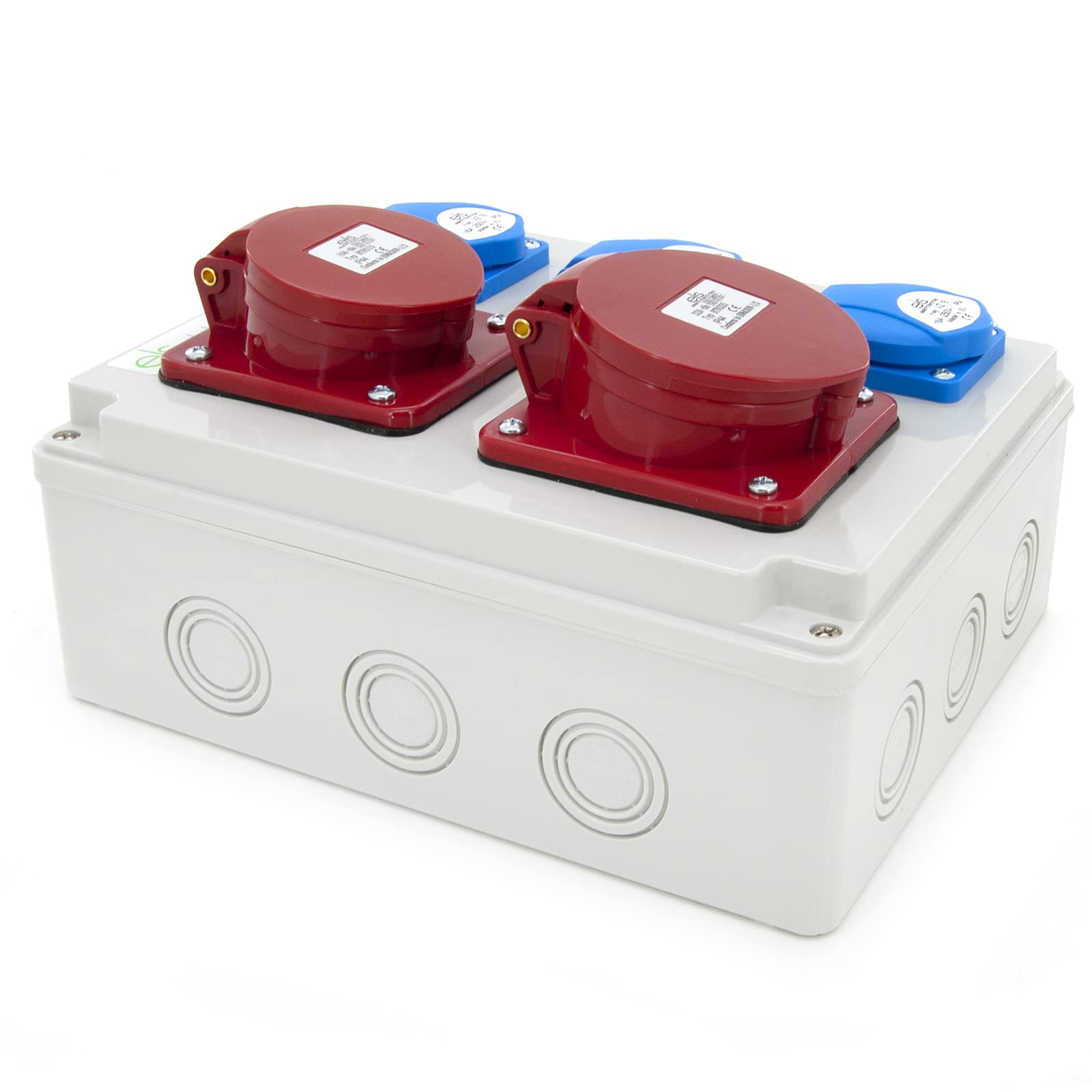 ELS Elektrotechnika Distributore a parete, 3 x 230 V, Schuko & 1 x 32 A/5P & 1 x 16 A/5P distributore di corrente di costruzione, cablato, pronto per il collegamento, per cantieri IP44
