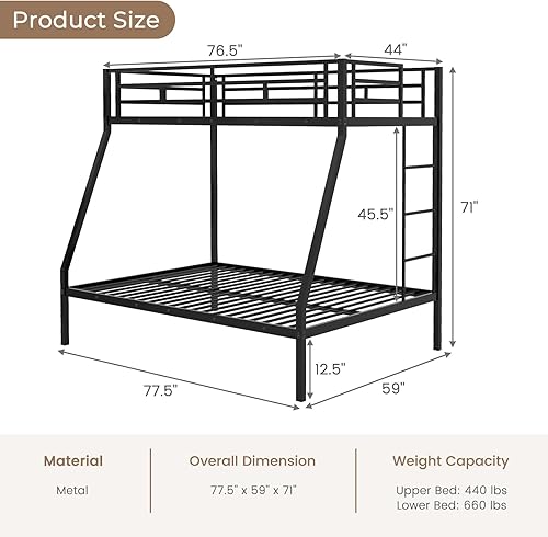 Miniatura 2 de DORTALA Literas de tamaño individual sobre matrimonial con escaleras litera individual sobre matrimonial con riel de seguridad y listones de acero