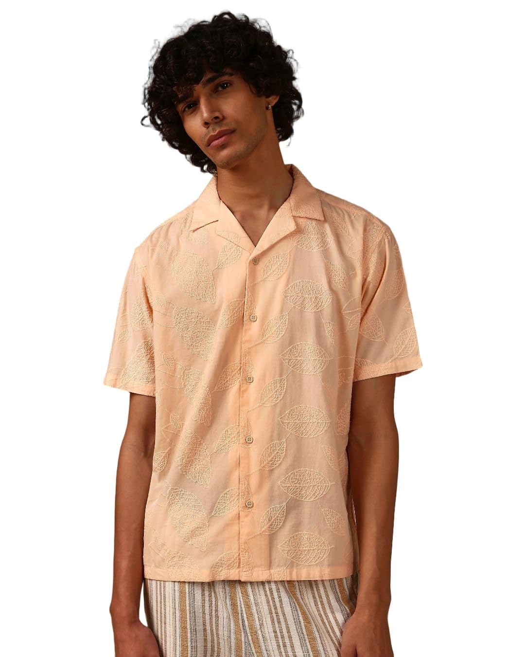 MUFTI Off White Embroidered Camp Shirt
