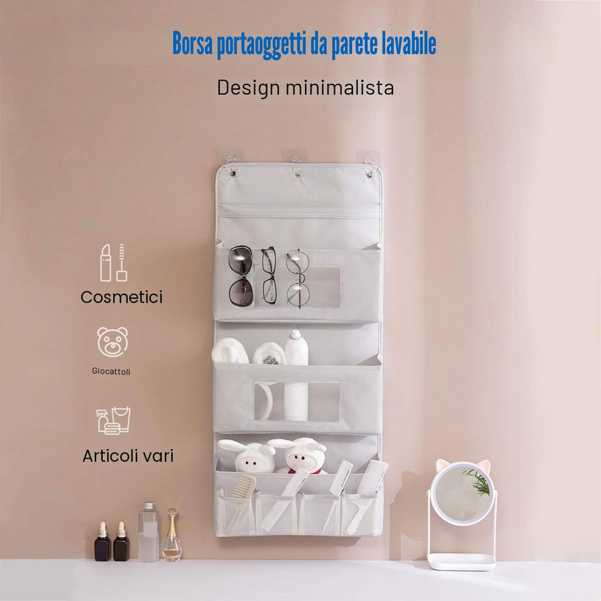 Organizer da Appendere Borsa Portaoggetti con Tasche Porta Muro Organizzatore Pratico Portaoggetti in Stoffa per Casa Ufficio Albicocca