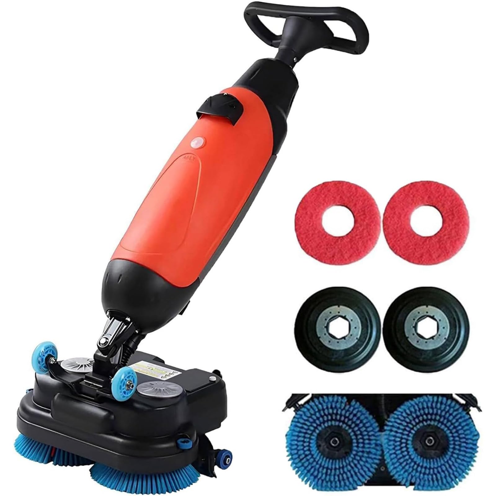 Fregadora de Suelos Comercial, pulidora y abrillantadora Multifuncional, 12000 pies Cuadrados/h, Ancho de Limpieza de 43 cm, Cepillo Doble, rotación de 360° Red