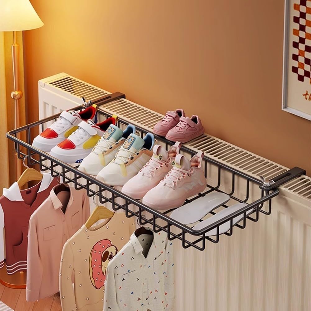 Toallero de radiador de hierro de 40/50 cm, soporte colgante sin taladro, para baño, estante de almacenamiento resistente al óxido para toallas y batas (negro S)