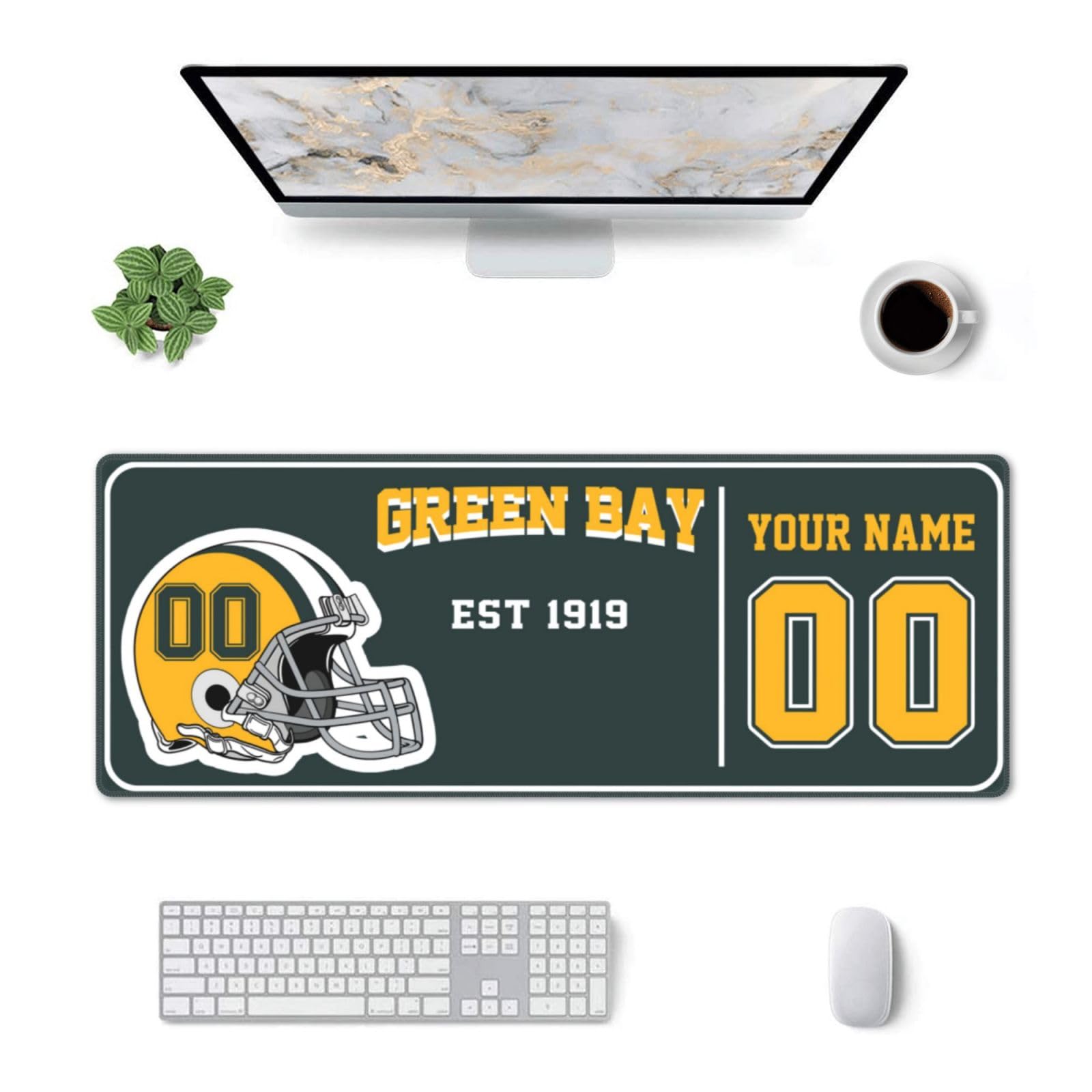 Custom Green Bay Mouse Pad, Personalized Mouse Pads with Name and Number, Customized Non-Slip Mousepad for Desktop, Make Your Own Desk Pad Gifts for