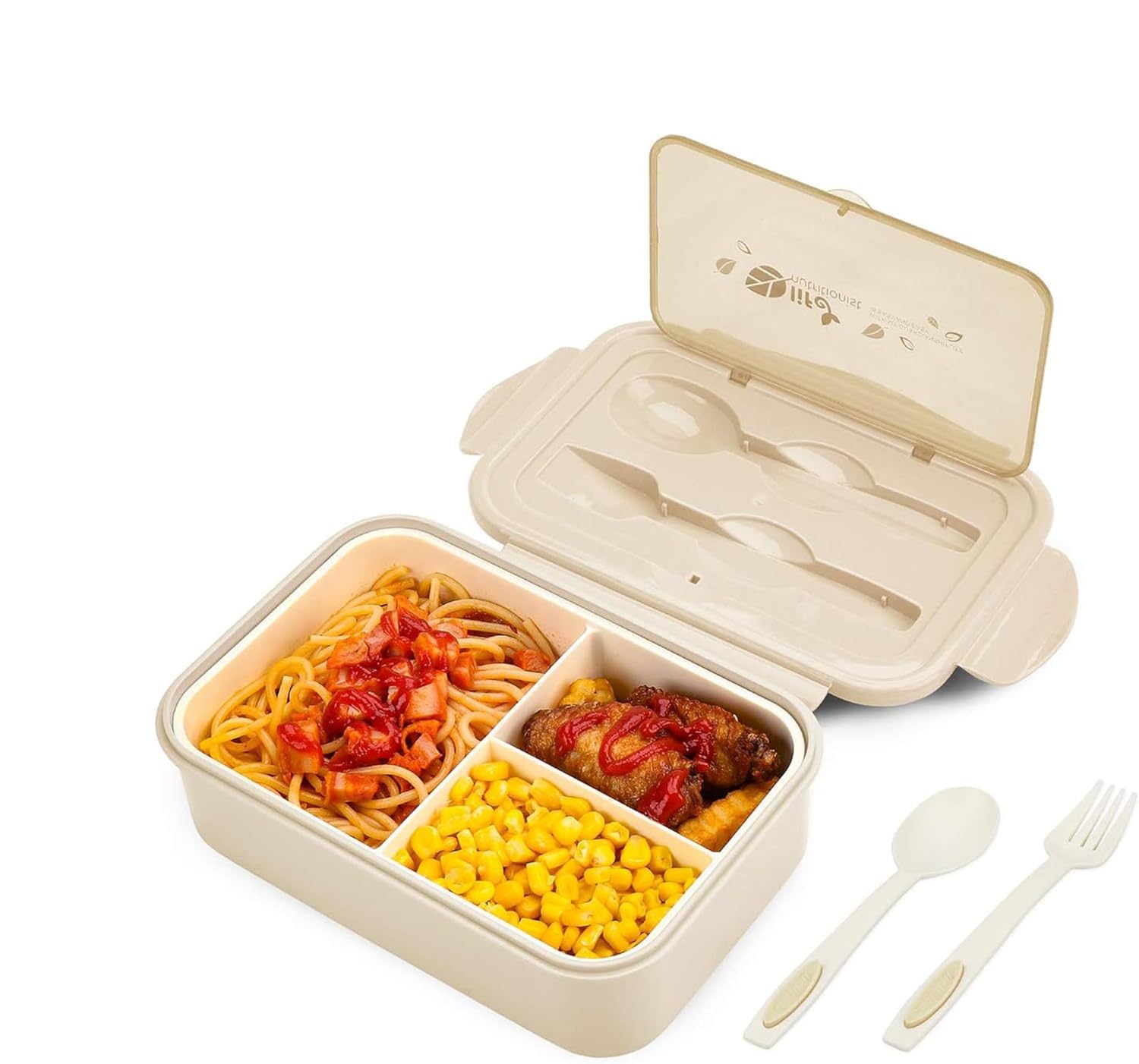 – Lunch Box, JOZUTTOW Leakproof Bento Box for Kids Adults, Food Container with 3 Compartments and Cutlery Set, BPA Free, Microwave and Dishwasher Safe Meal Prep Containers(Khaki)