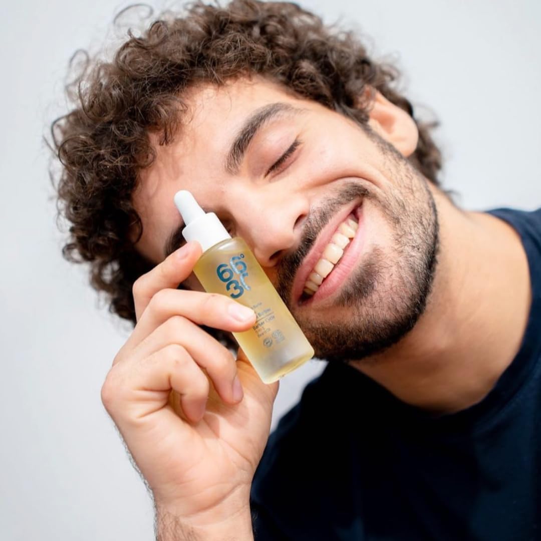 66°30 - Huile à Barbe Bio - 8 Huiles Végétales - Adoucit, Lisse, Hydrate - 5-en-1-30ml
