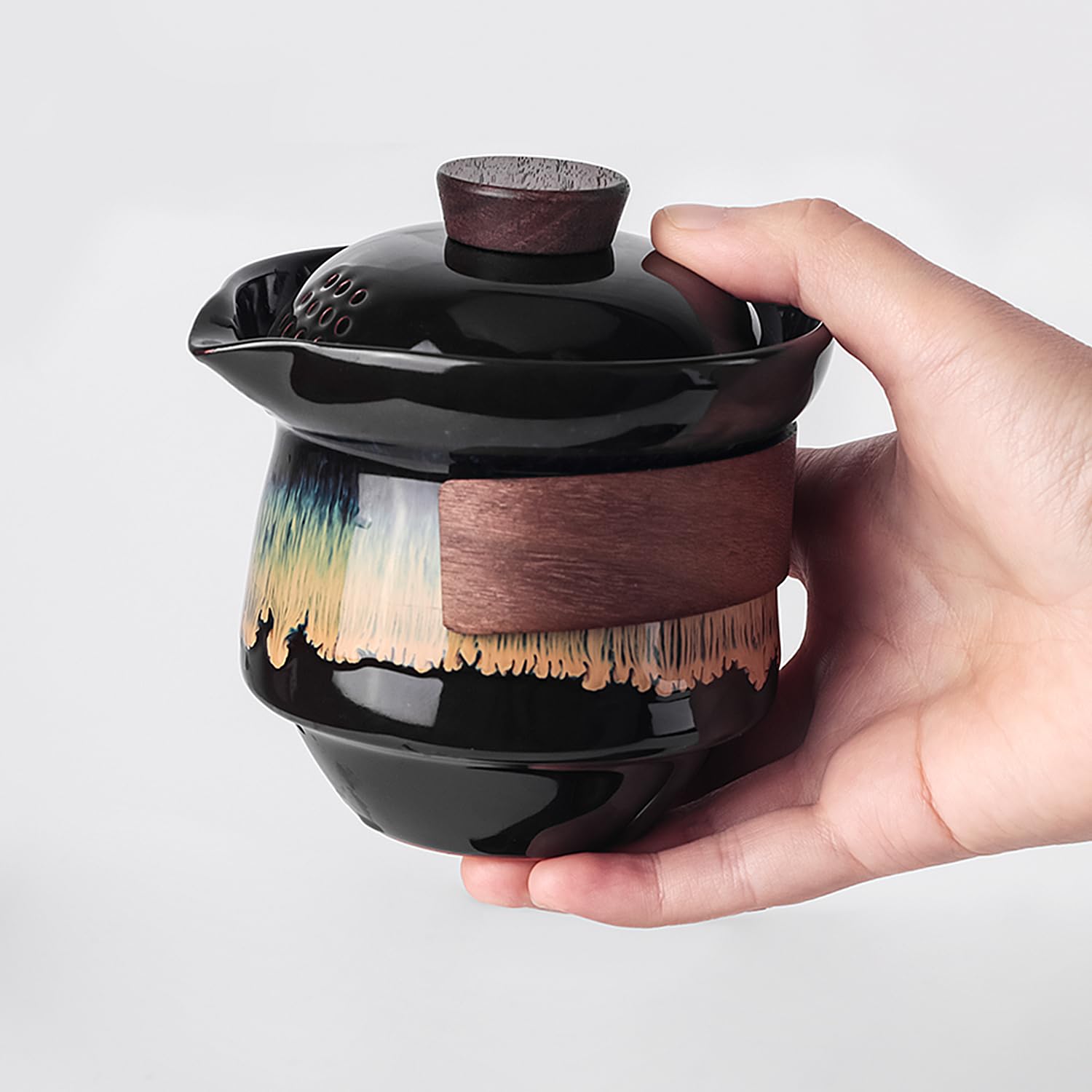 Przenośny zestaw czajniczek do herbaty Kungfu, ceramiczny kubek Gongfu z 3 filiżankami na jeden zestaw w jednej torbie, podróżny zestaw do herbaty dzbanek do herbaty dla miłośników herbaty dom hotel