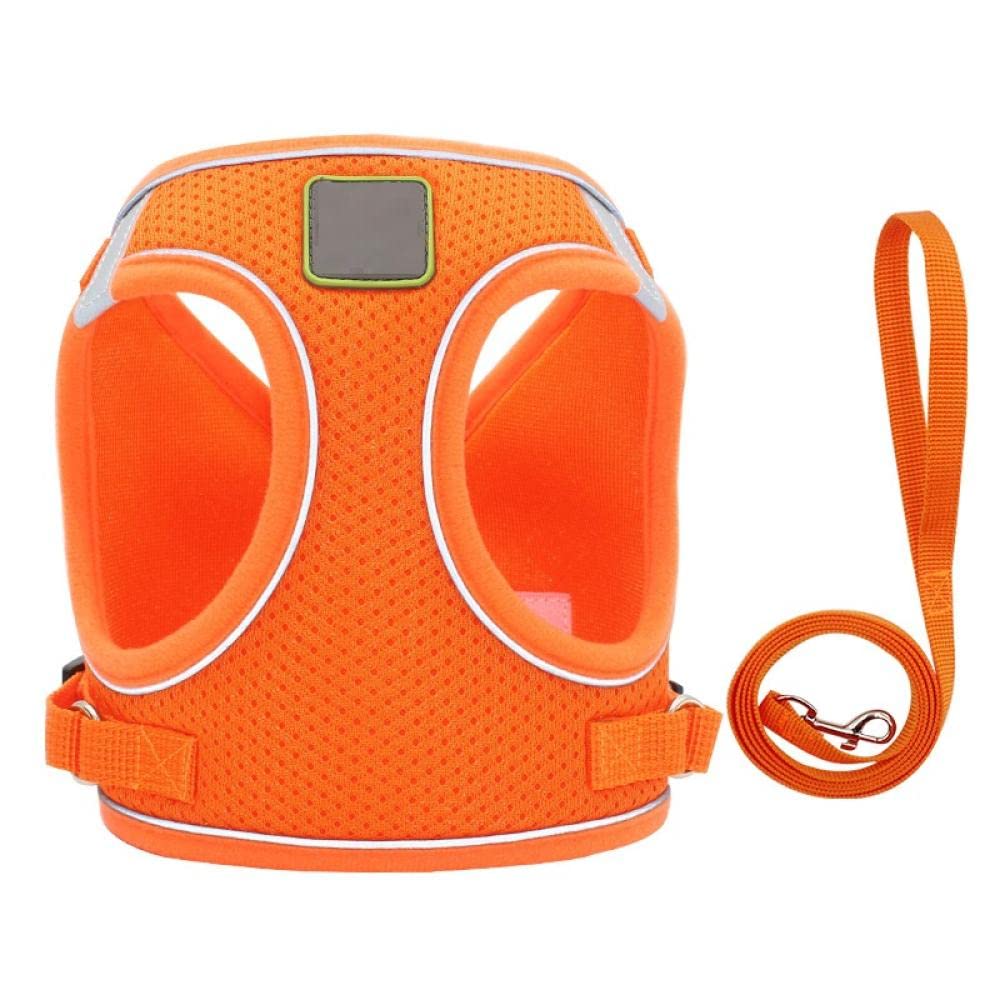 Hunde- und Katzengeschirr-Set, orangefarbenes Nylon-Welpen- und Katzengeschirr, Weste, reflektierendes Hundegeschirr und Leine-Set,Hundegeschirr(L)