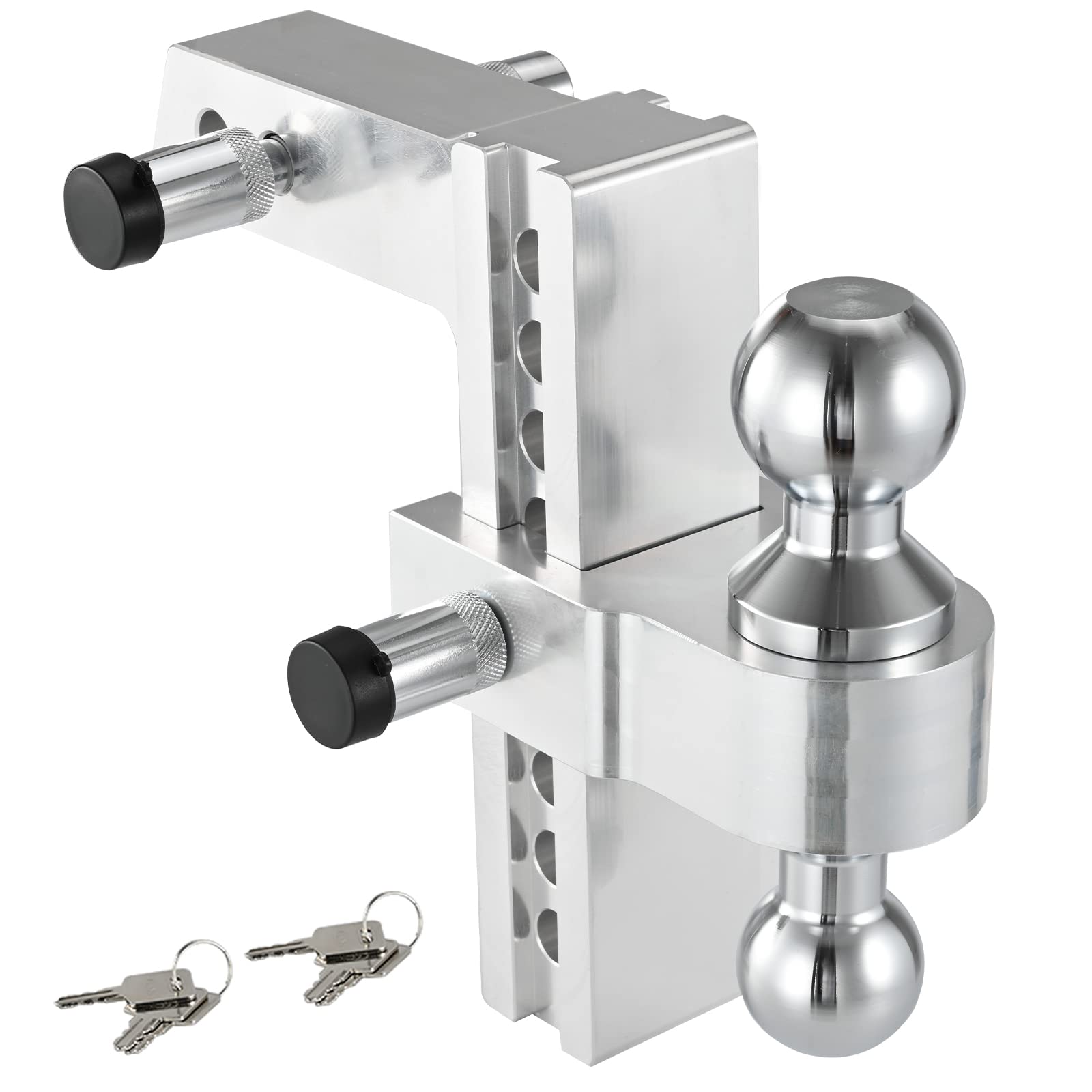 MaradaAdjustable Trailer Hitch, 8-Inch Drop/Rise Hitch, Fits for 2" Receiver, Aluminum Tow Hitch, 2 and 2-5/16" Alloy Steel Chrome Plated Tow Balls| 12,500LBS GTW with 2 Stainless Steel Locks