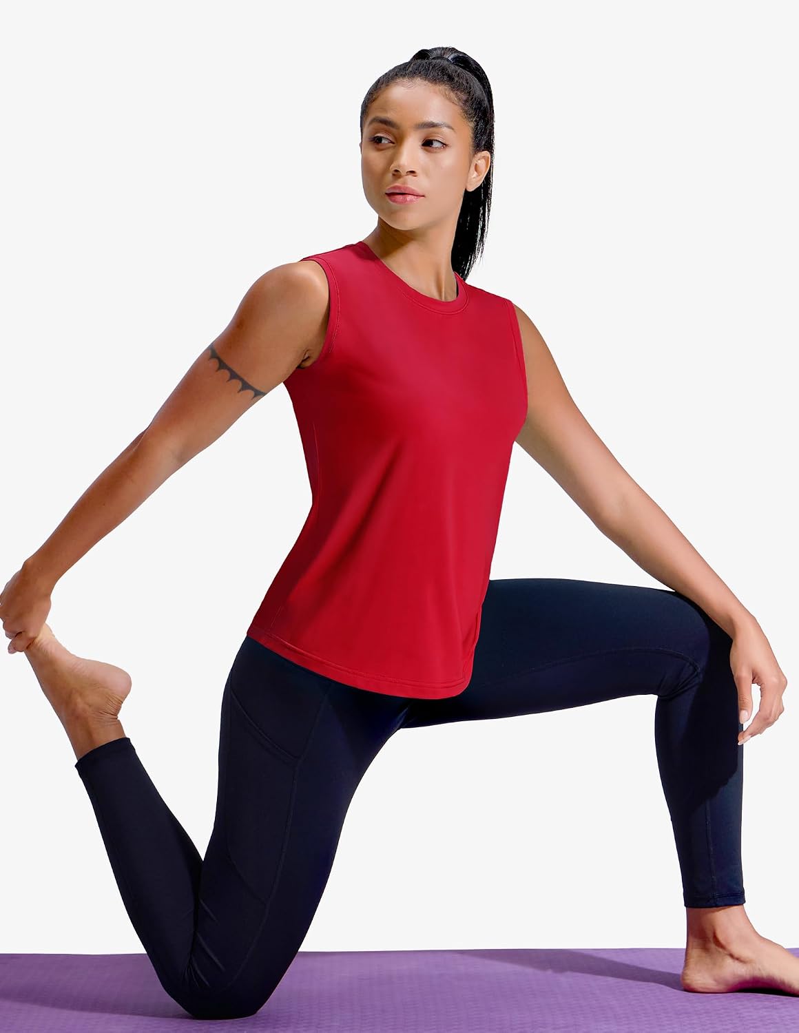 MIER Sleeveless Athletic Tops for Women Dry Fit Running Workout Tank Top Crew Neck UPF 50+ Active Tennis Gym Yoga Tee Shirts