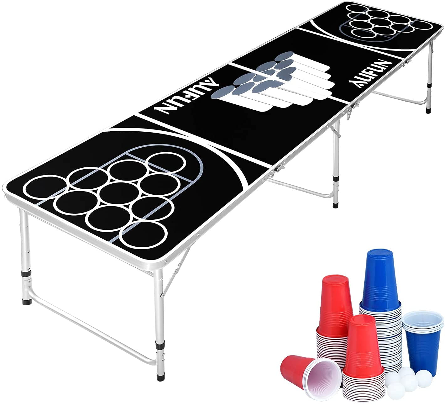 Tavolo Beer Pong Pieghevole NW – Regolabile In Altezza Con 100 Bicchieri E 5 Palline – 242 Cm, Per Feste In Giardino - 6