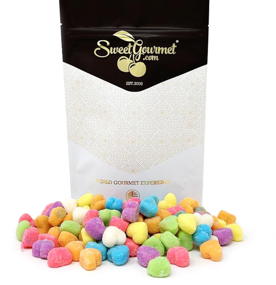 SweetGourmet Heart-Shaped Assorted Fruit Gummy Candy Dusted with Sugar, 1 Pound