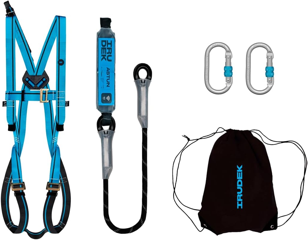 Irudek APENINOS XXL-XXXL Safety Set with Light Plus 2 Straps, ABE 361 Absorber (150 cm), 2 Steelsafe 981 Carabiners and Lightbag 10L Bag, Certified Components EN 361, EN 362 and EN 355