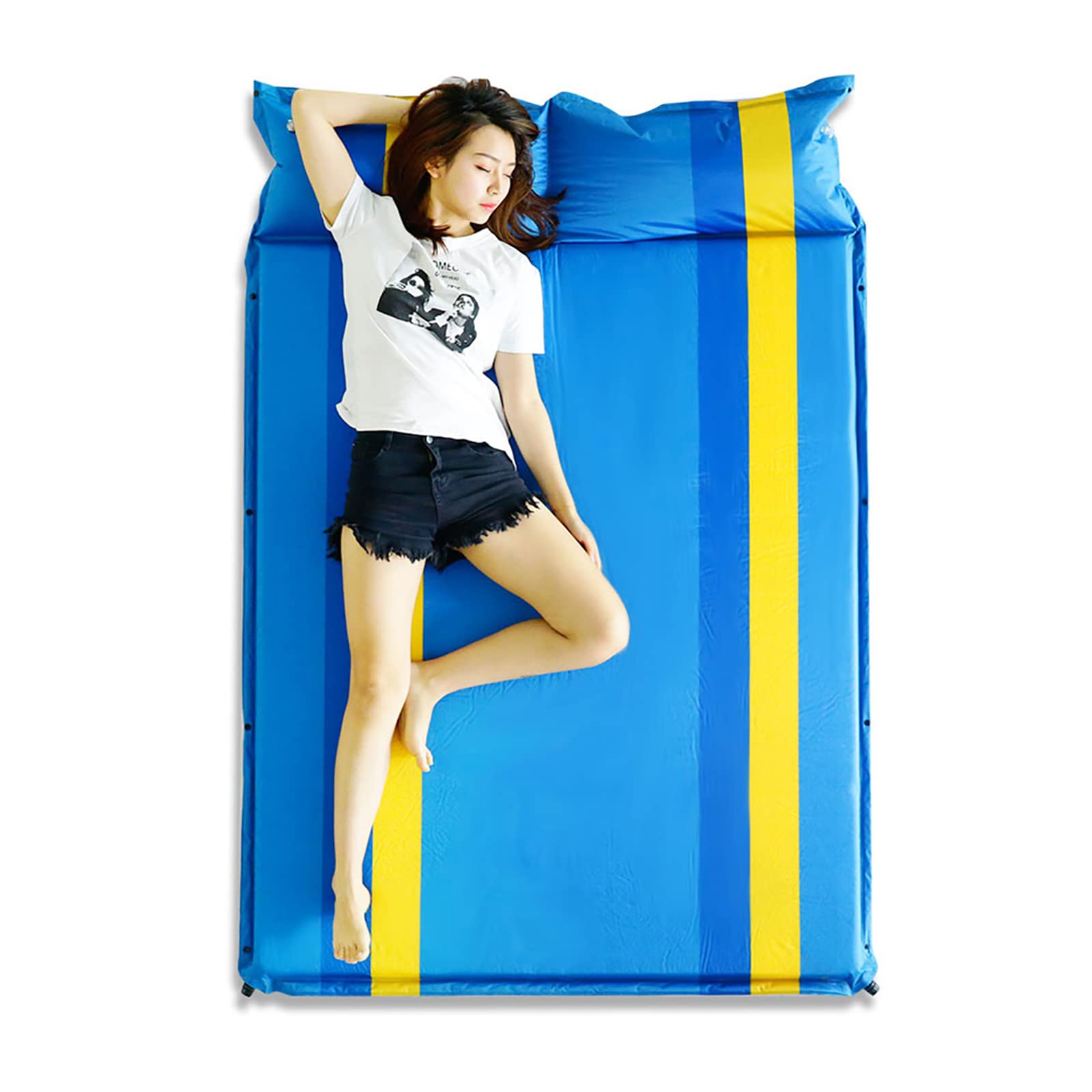 Autogonflant Matelas Gonflable Camping 2 Personnes Matelas avec Oreiller Tapis de Pliable Matelas Camping avec Pompe à Pied - Sport