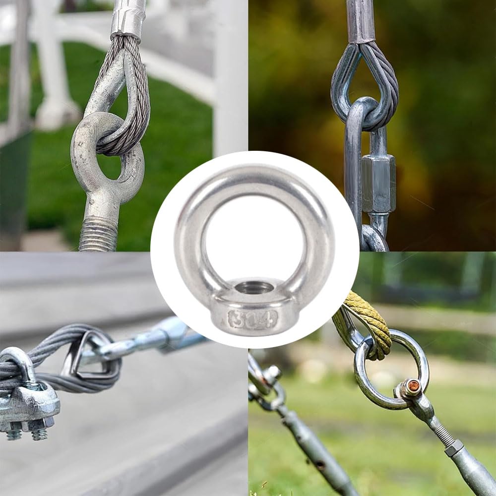 10 Pack Lifting Eye Nuts, M6 304 Stainless Steel Female Thread Ring Fastener for Marine Boat Rigging Hardware