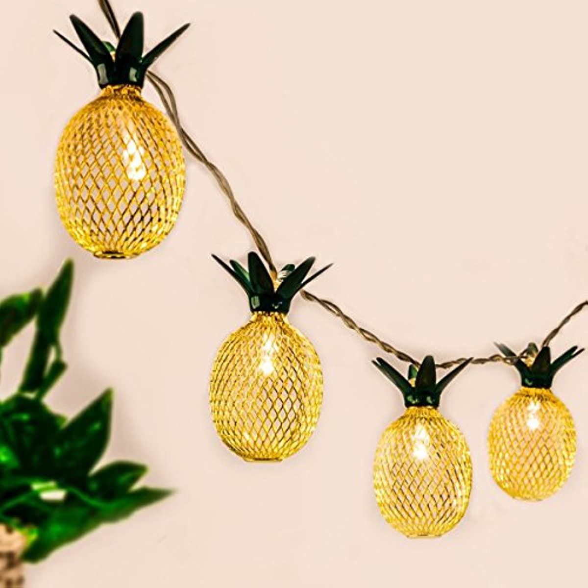 Ehome10 LED Pineapple Shaped String Lights, USB Operated Fairy Lights for Patio Home Wedding Party Bedroom Birthday Hawaiian Tropical Tiki Decoration (Warm White)