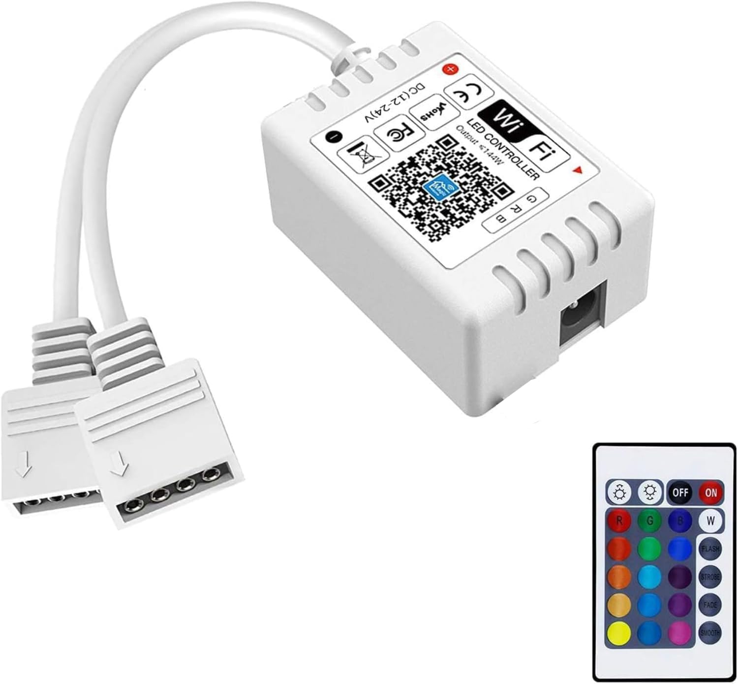 iNextStation LED Smart RGB WiFi Controller Dual 4-Pin Output with 24-Key Remote Compatible with Alexa/Google Assistant/IFTTT for SMD 3535 5050 3528 Color Changing LED Strip Lights (2-Port)
