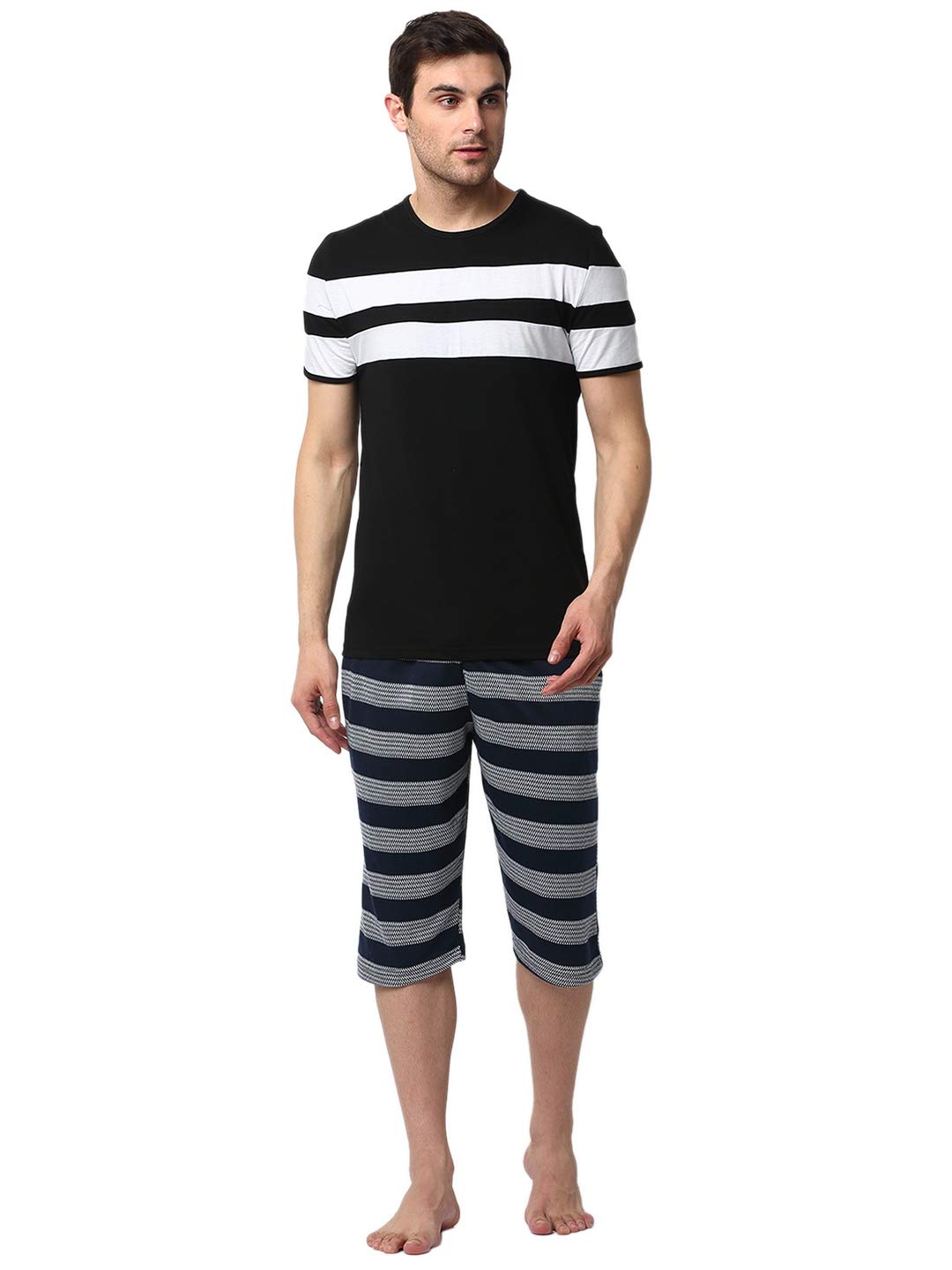 mack jonney Cotton Blend Night Suit Co-ord Set for Men with Round Neck Half Sleeve T-Shirt and Capri-VJ-MNS-TC-GROUP4-picture-29