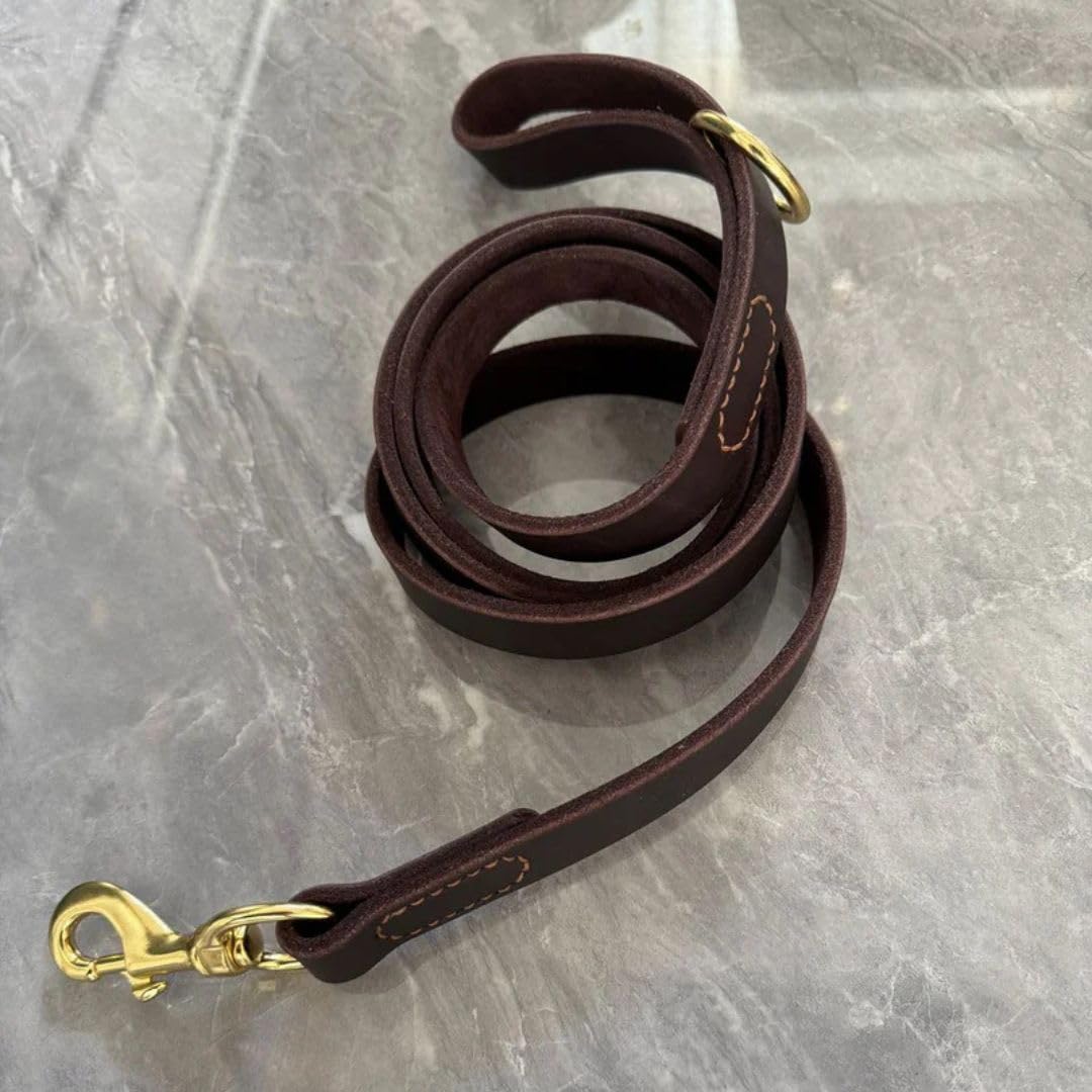 Elite Pet Shop Leather Dog Lead for Medium Dogs 2.5 x 180cm Brown - Strong Dog Leash, Heavy Duty Dog Leather Lead for Walking & Training - Comfortable Handle, Durable Puppy Lead & Dog Training Lead