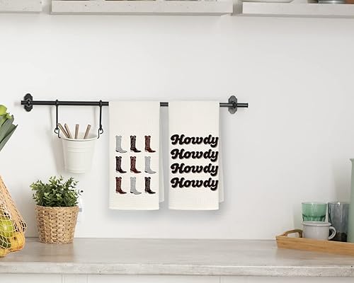 Miniatura 8 de QODUNG Pink Preppy Howdy Yeehaw Western Cowgirl Boots Hat Bull Skull Toallas suaves de 16 x 24 pulgadas, juego de 4, toallas de mano de tela de