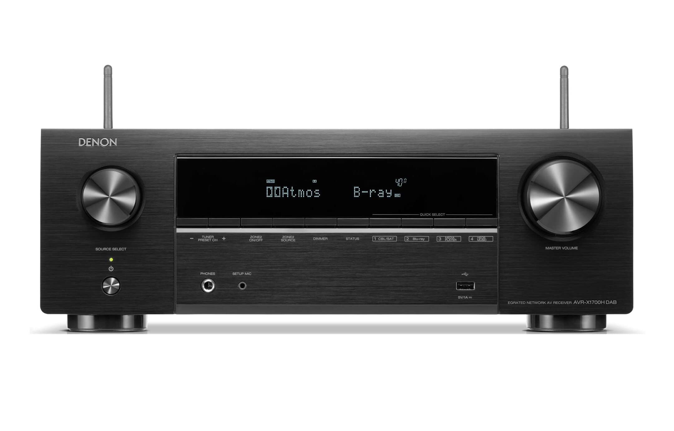 DENON AVR-X1700HDAB, Ricevitore AV a 7.2 canali, amplificatore HiFi con Dolby Atmos, DTS:X, 6 ingressi HDMI e 1 uscita, 8K HDMI, Bluetooth, WLAN, AirPlay 2, HEOS Multiroom, compatibile con Alexa