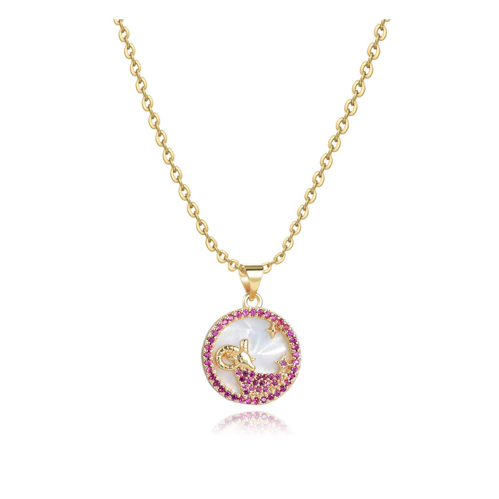 Gold Zodiac Constellation Star Sign Astrology Sparkling Opalite Pendant Necklaces Christmas Birthday Jewellery Gift for Women Daughter Granddaughter Family