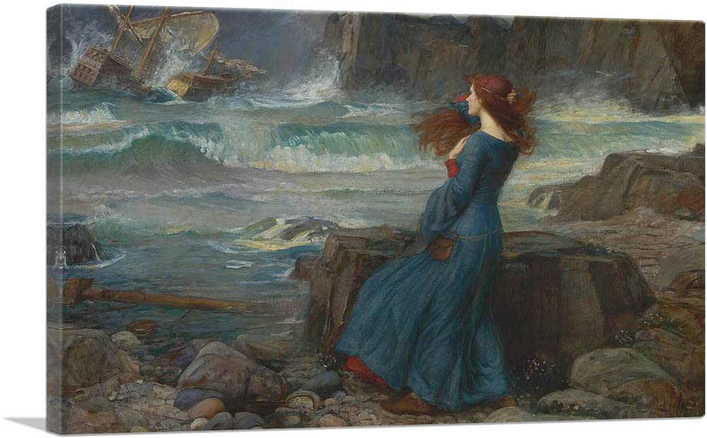 ARTCANVAS Miranda The Tempest 1916 Canvas Art Print Stretched Framed Painting Picture Poster Giclee Wall Decor by John William Waterhouse - 26" x 18"