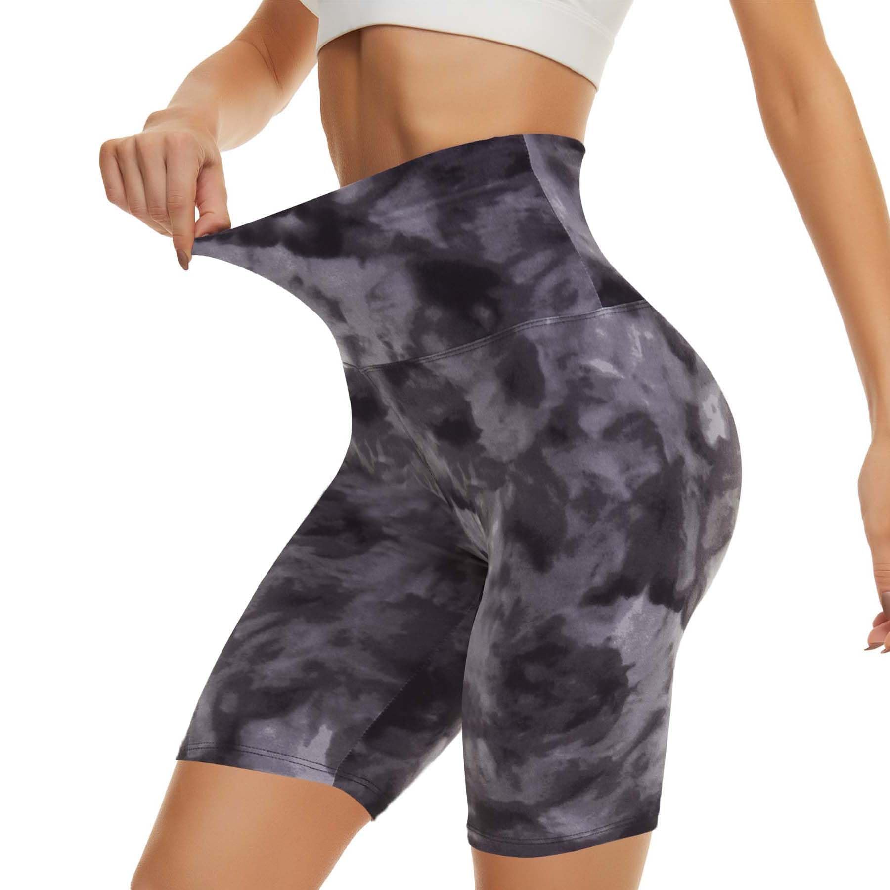 CAMPSNAIL Workout Biker Shorts Women - 3"/5"/8" High Waisted Tummy Control Spandex Booty Volleyball Shorts for Yoga Dance 8 IN Small-Medium Tie Dye Black