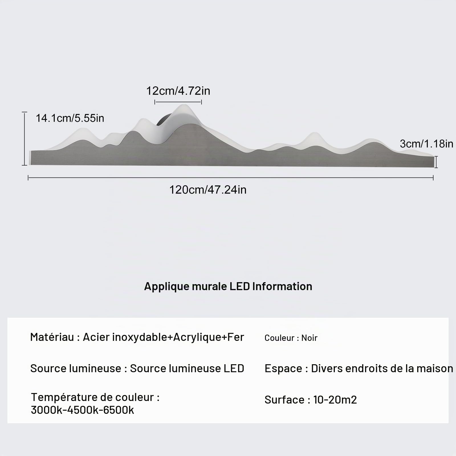 GEADI Applique Murale Intérieure Longue,120CM Lampe Murale LED Dimmable