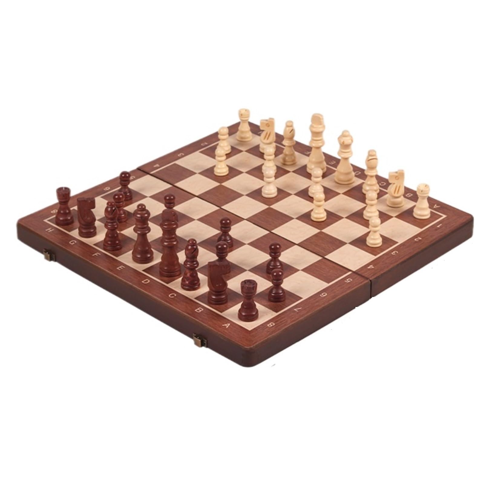 Drewniany magnetyczny zestaw szachowy i warcaby 2 w 1, składany zestaw szachowy dla dorosłych i dzieci, zestaw szachowy podróżny 39 x 39 cm przenośna szachownica (Walnut)