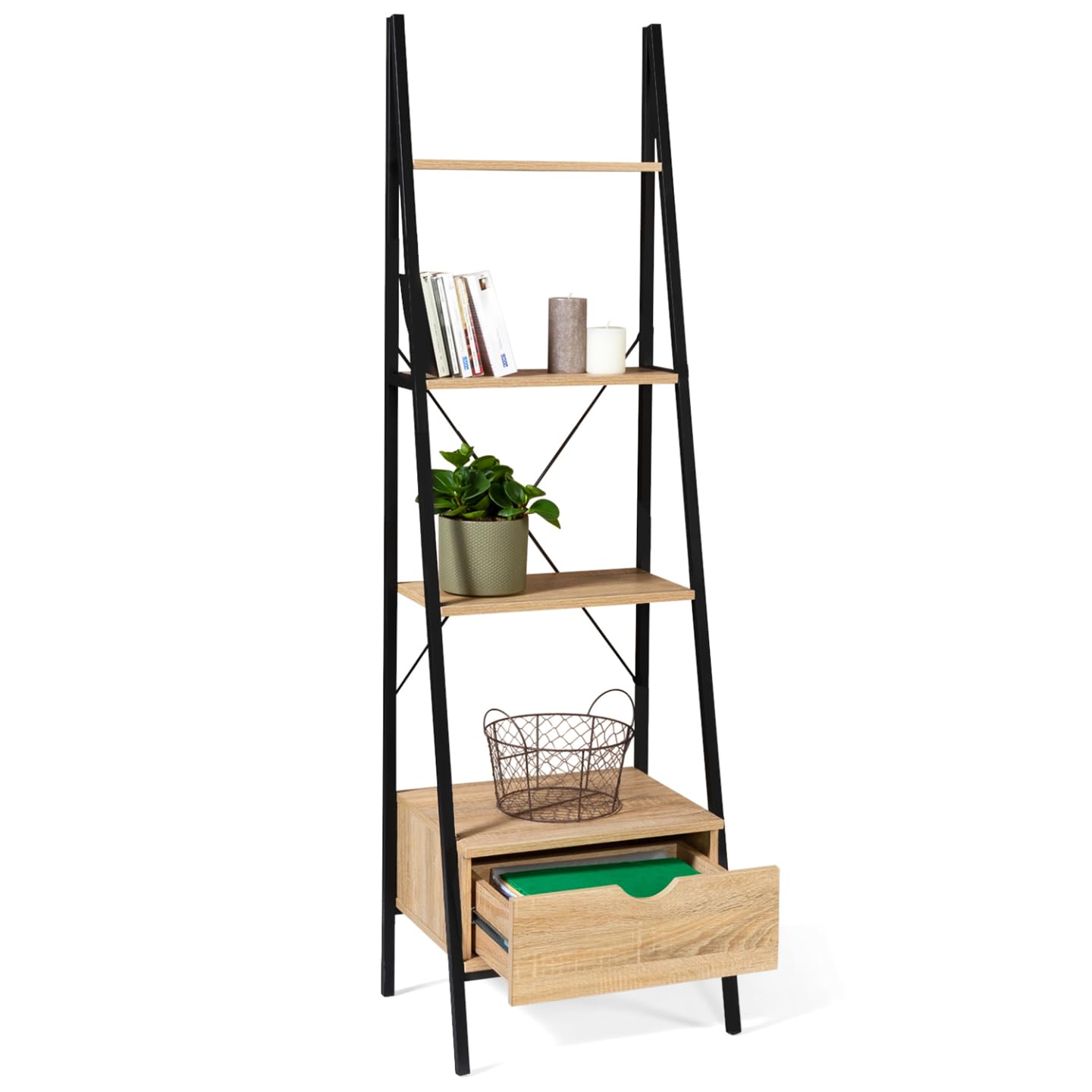 IDMarket - Etagère échelle 4 Niveaux avec tiroir Detroit Design Industriel