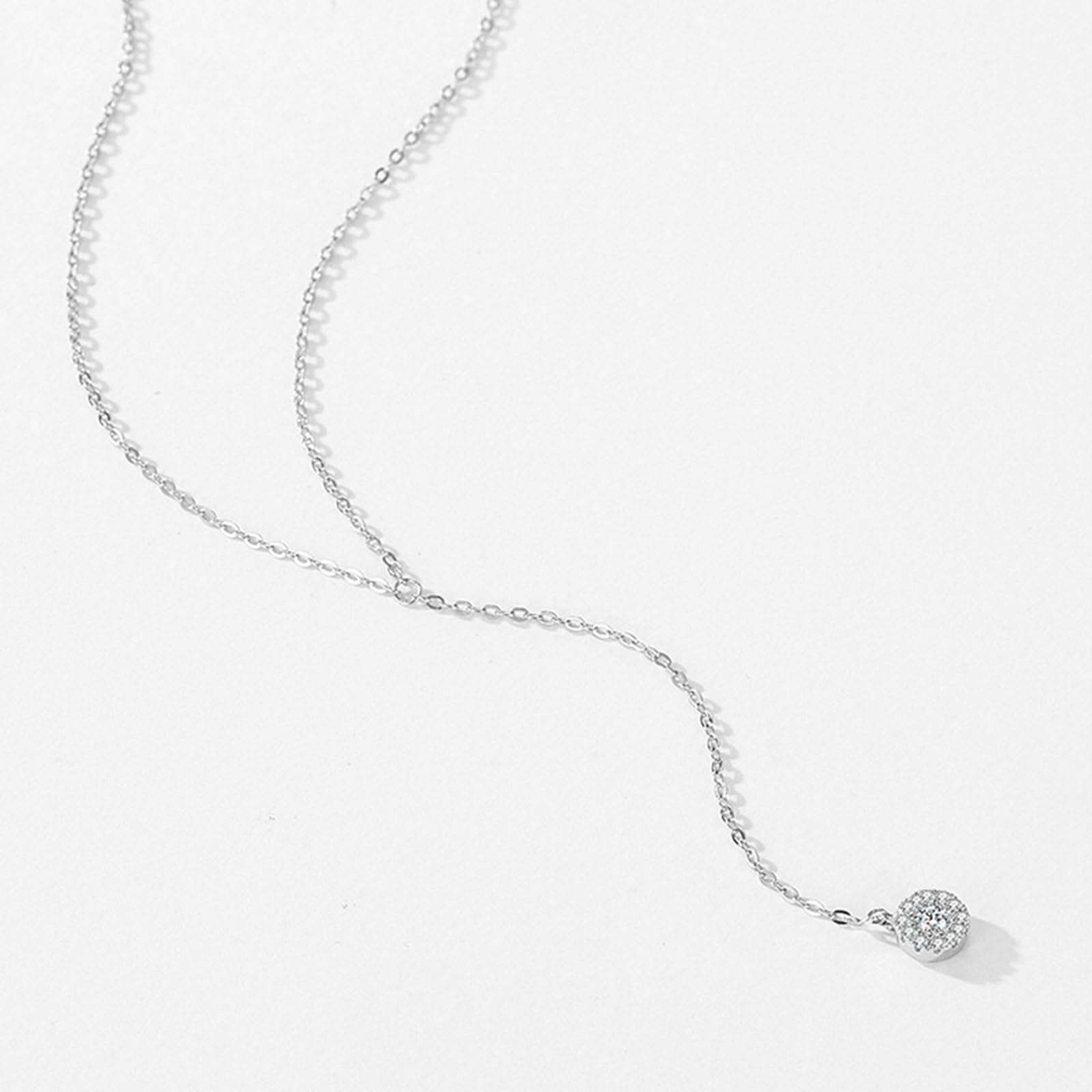 Collar para mujer, joyería de moda, collar de cadena en Y de oro blanco de 9K/14K/18K con colgante redondo de moissanita, cadena alargada: 40+5cm