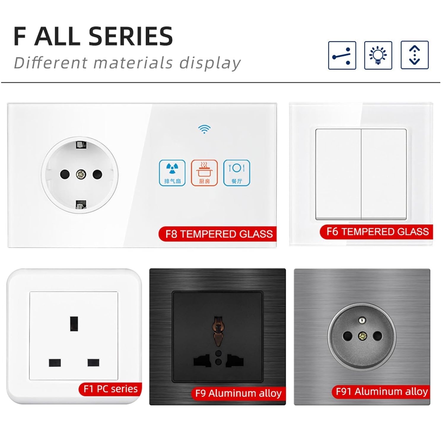 Electrical Socket France Standard with dustproof Cover 82 * 82mm Aluminum Alloy Panel French Wall Power Outlets 16A(Black Aluminium)